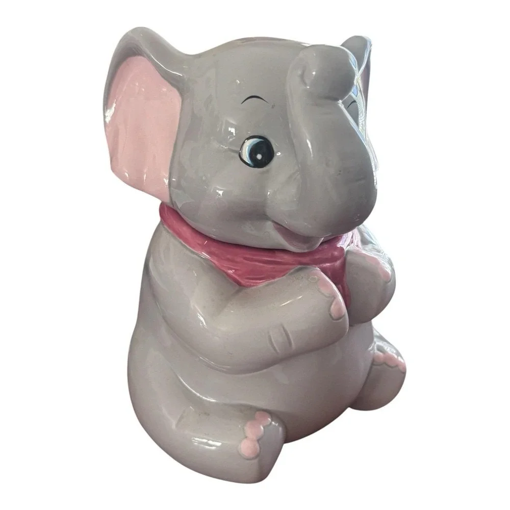 Vintage 1950s Baby Elephant Ceramic Cookie Jar Dumbo-esque Rare